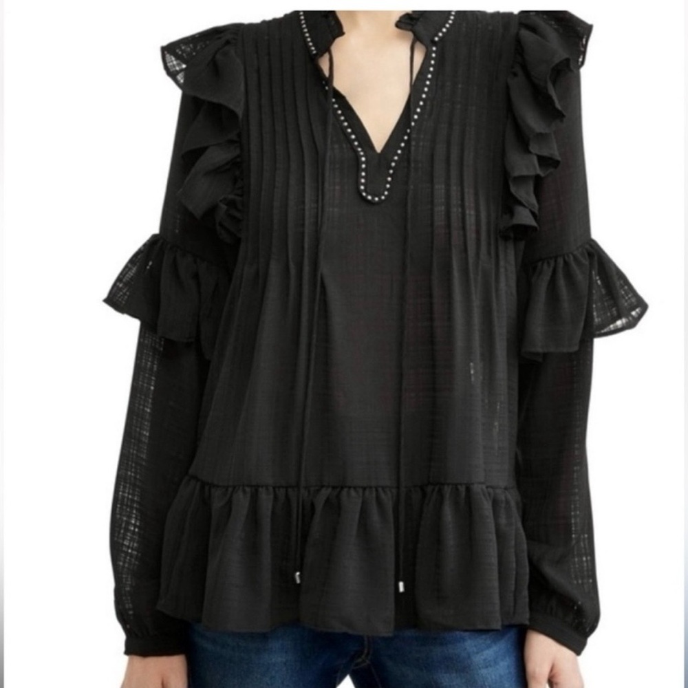 Free Generation Black Babydoll Studded Blouse Size Large